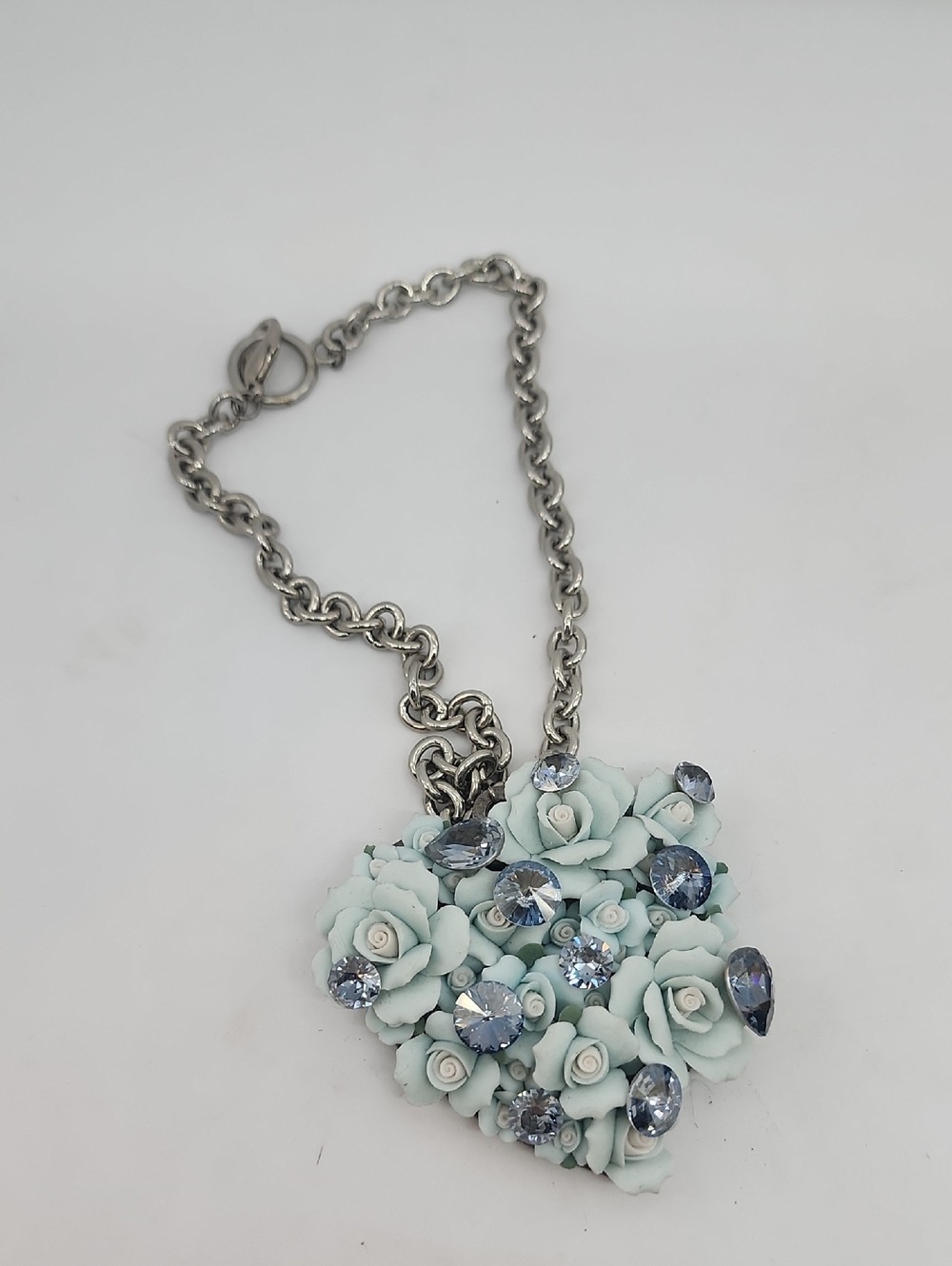 Gasoline Glamour Lady sings the blues Swarovski Rose Rhinestone Heart Necklace